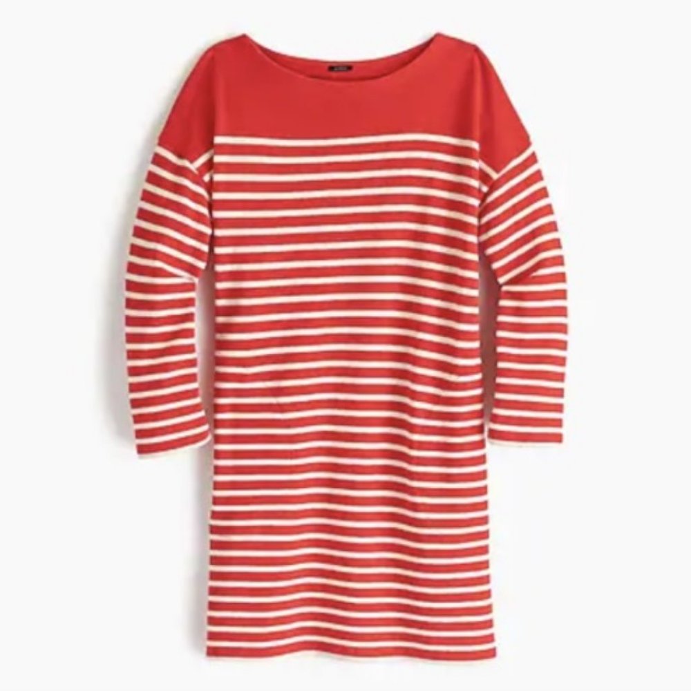 J. Crew Women's Bright Geranium Ivory Striped Boatneck 3/4 Sleeve Tunic Size XS